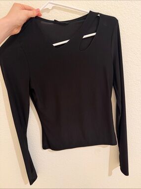 Black Long-Sleeve Cutout Women's Top